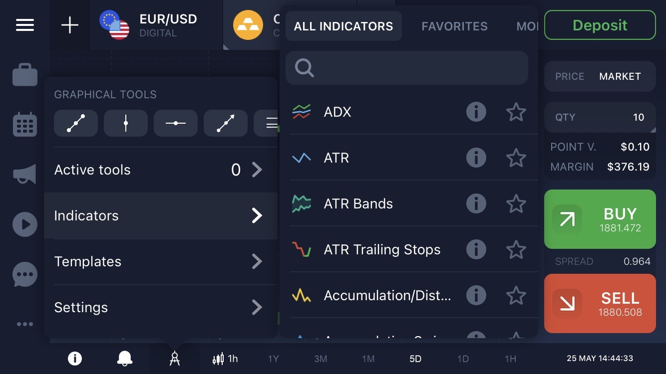 Mga function ng IQ Option mobile App